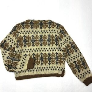 Vintage 60's - 70's Jantzen Fair Isle Nordic Wool Blend Sweater Cream/Brown - S